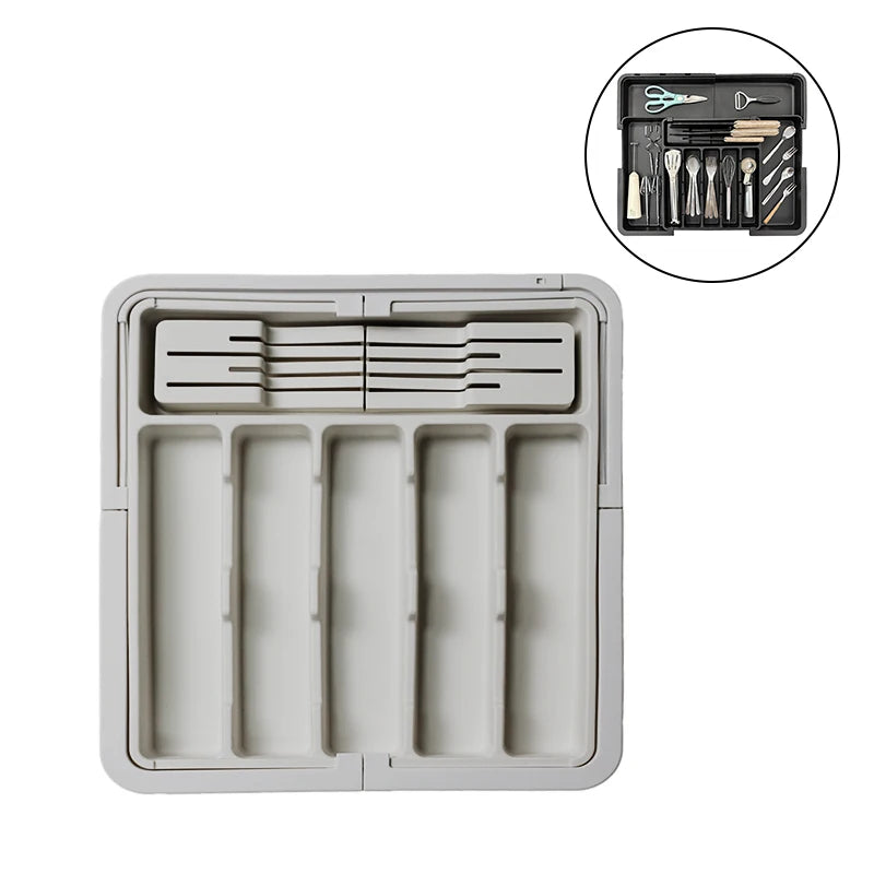 organisateur tiroir rangement cuisine moderne couverts vaisselle ustensiles extensible noir argenté
