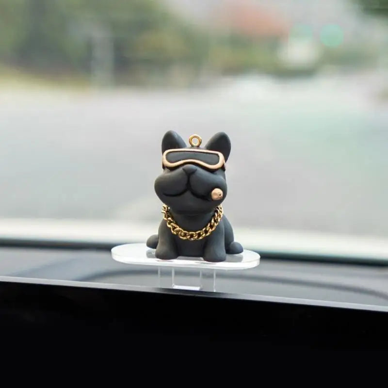 figurine chien rose bleu noir lunettes collier porte clés moderne transparent