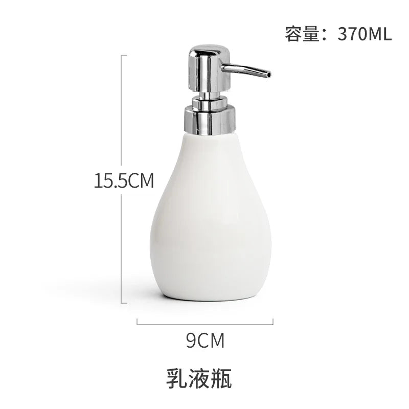 ensemble accessoires salle bain porcelaine moderne distributeur savon gobelet porte brosse dents