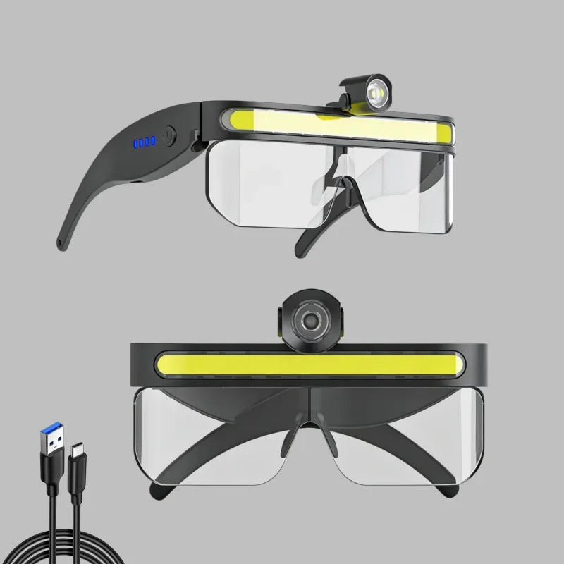 lunettes lecture rechargeables usb éclairage camping pêche cyclisme noir jaune fluo transparentes modernes technologiques