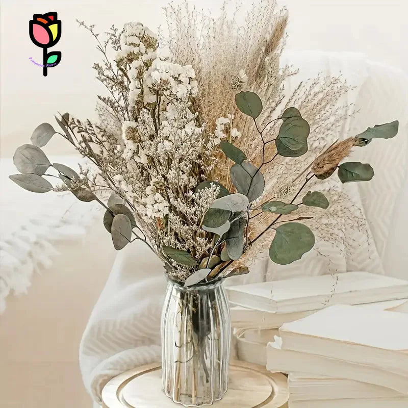 décoration intérieure bouquet fleurs séchées blanc naturel rustique anniversaire baby shower festive decor