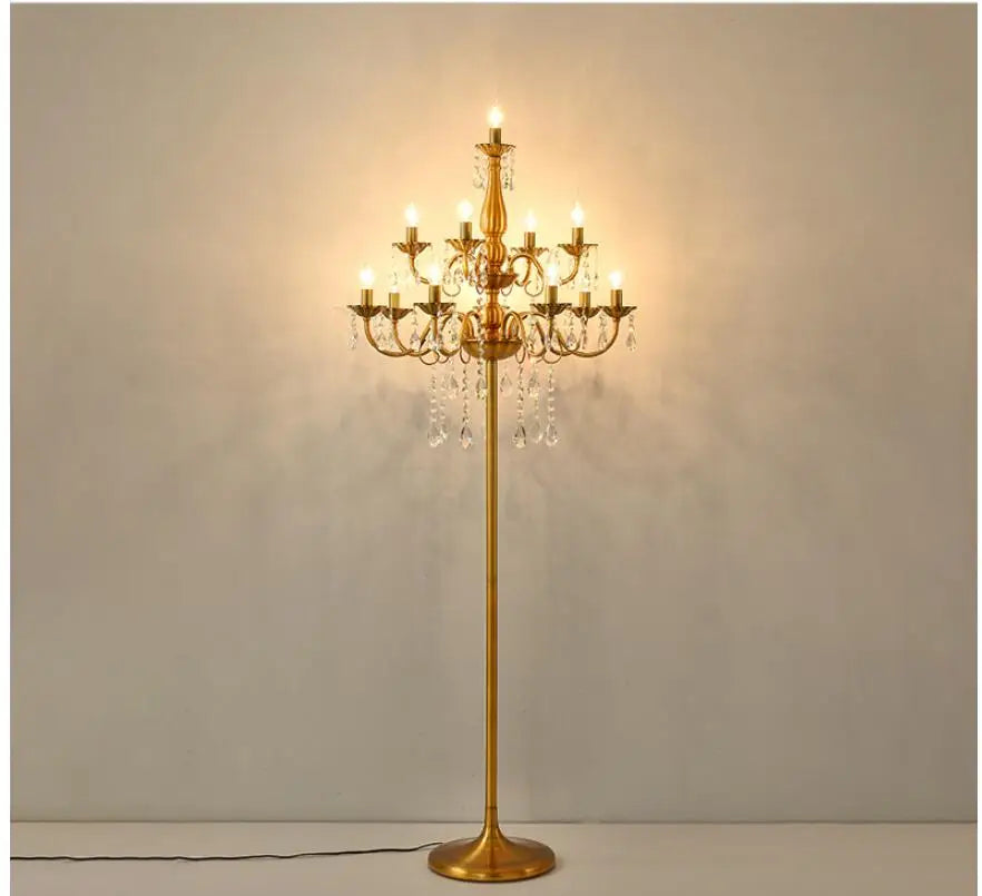 lampe poser dorée cristaux transparents classique chambre coucher led 15 sources lumineuses 30m zone