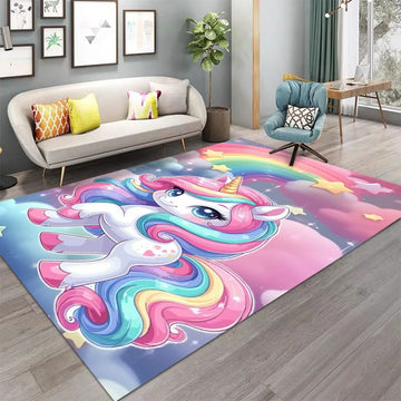 tapis enfant chambre licorne arc ciel velours doux motif nuages étoiles décor salon