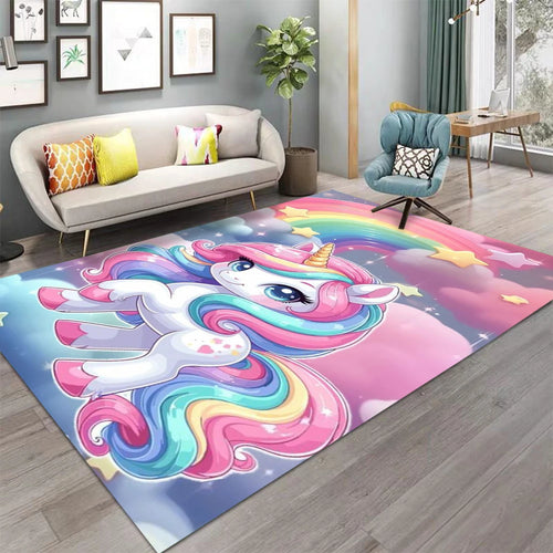 tapis enfant chambre licorne arc ciel velours doux motif nuages étoiles décor salon