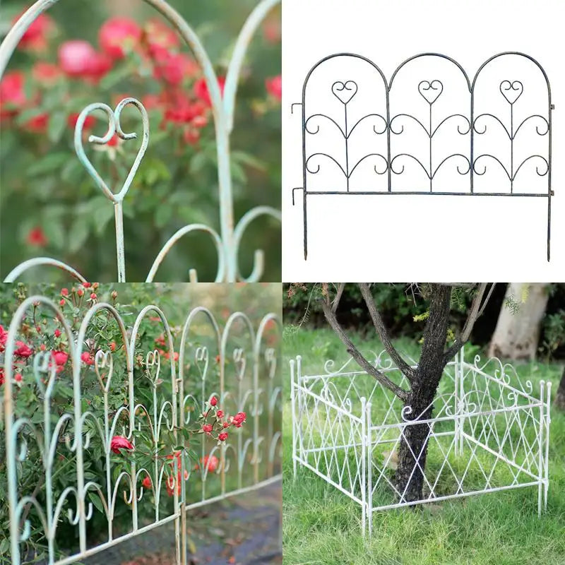 clôture jardin fer forgé art nouveau décorative fleurs cœurs bleu blanc