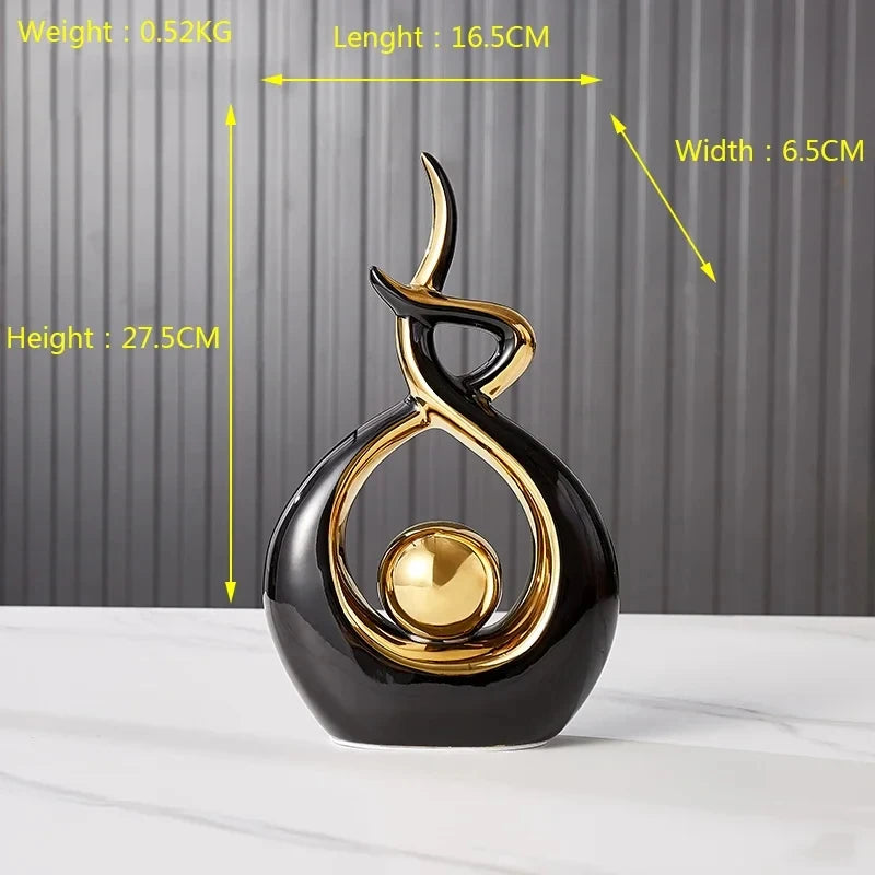 sculptures décoratives abstraites vase sphère noir doré vert émaillées modernes