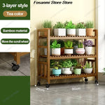 présentoir vertical étagère fleurs mobile bois naturel lattes horizontales moderne 10 niveaux roulettes balconintérieur