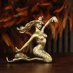 statuette sirène dorée peau poisson cheveux ondulés classique décoration maison artisanat figurine miniatureOpaqueDecorationArtCraftFigureMiniature