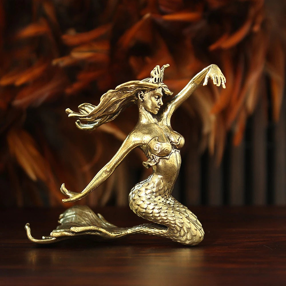 statuette sirène dorée peau poisson cheveux ondulés classique décoration maison artisanat figurine miniatureOpaqueDecorationArtCraftFigureMiniature
