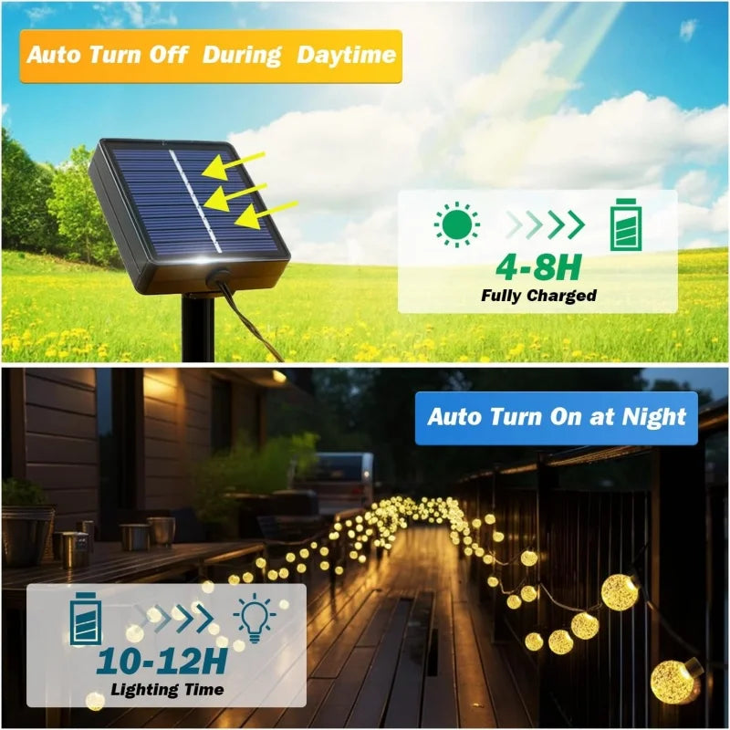 guirlande lumineuse solaire 60 led blanc chaud boules translucides moderne fête jardin