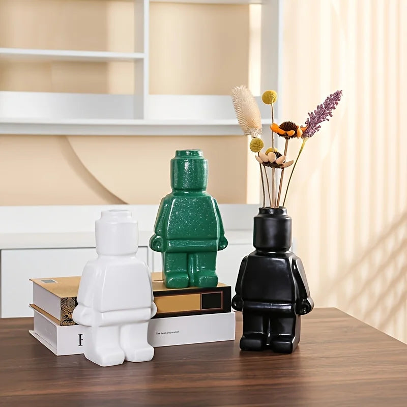 Vases céramique Lego vert blanc noir décoration intérieure moderne figurines ludiques