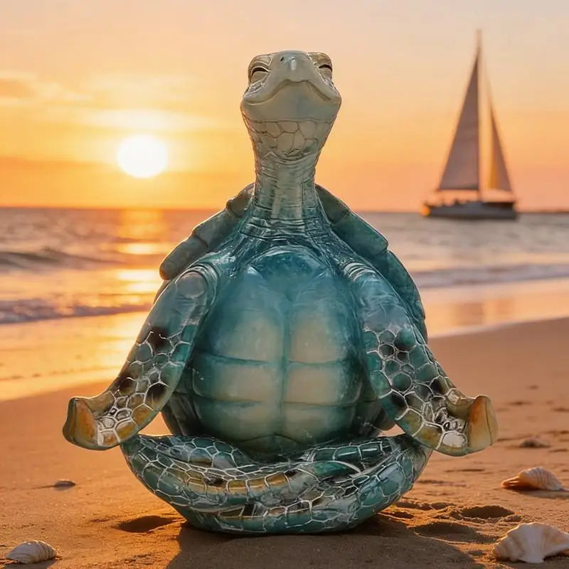statuette tortue méditative resine bleu turquoise zen jardin décoration plage spirituelle texturée crémee verte