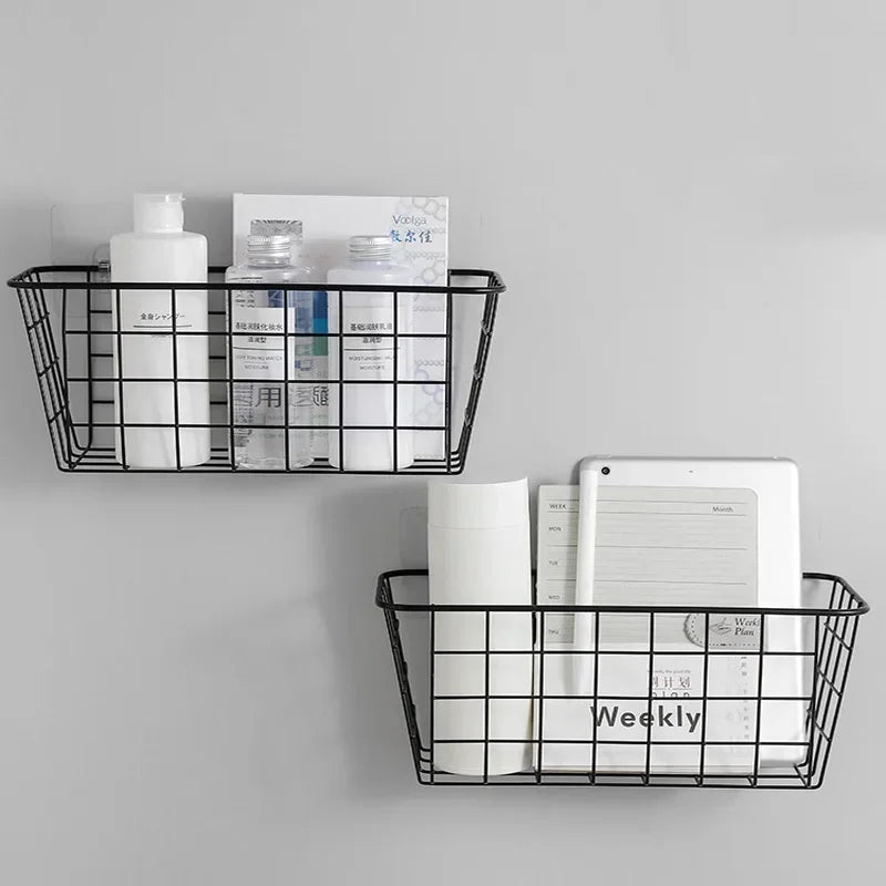 panier métallique noir grille minimaliste clips rangement cuisine chambre