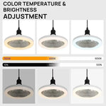 ventilateur lampe led blanc moderne télécommande grille lames fines opacité fixations crochets chambre salon