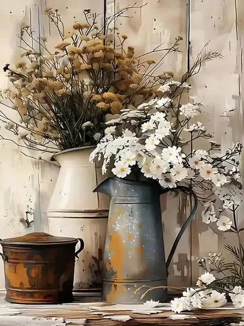 toile peinture fleurs chaise vase minimaliste débutants adultes crafts moderne decoration maison