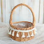 panier rotin tressé traditionnel beige clair poignée ruban blanc stockage rangement utilisation multipleDecorationFleurs