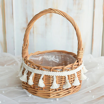 panier rotin tressé traditionnel beige clair poignée ruban blanc stockage rangement utilisation multipleDecorationFleurs