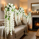 guirlande fleurs artificielles blanc rose feuilles décoration extérieure chaînes clips fixations