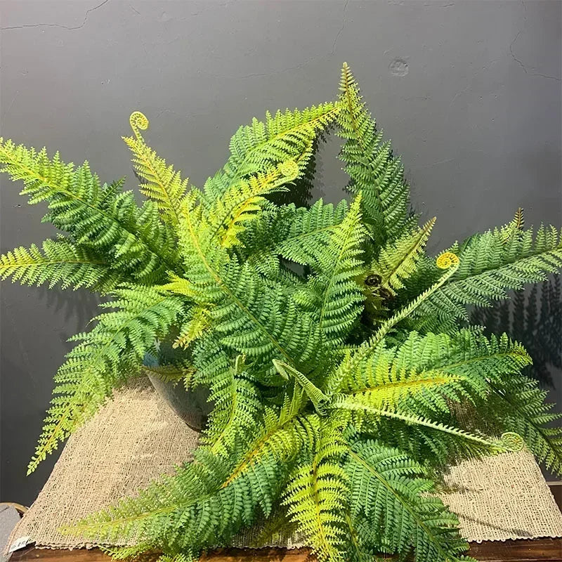 plantes artificielles fougère boston feuilles vertes jaunes decoration exterieure intérieure naturelle réaliste