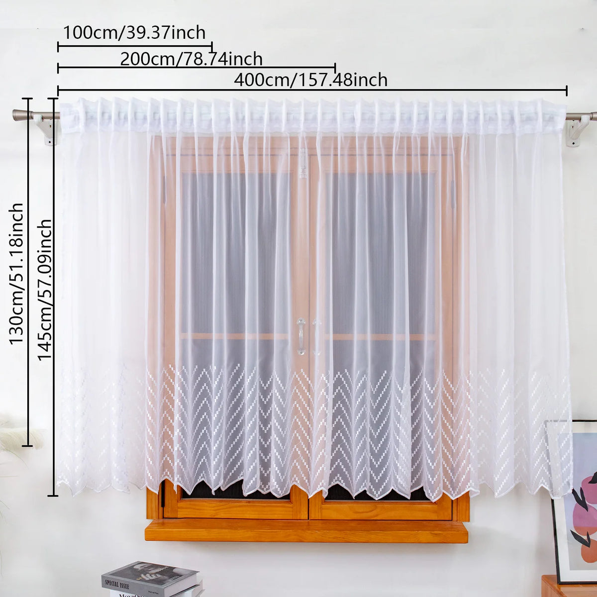 rideau blanc transparent géométrique salon moderne fenêtre largeur variable haute qualité polyester