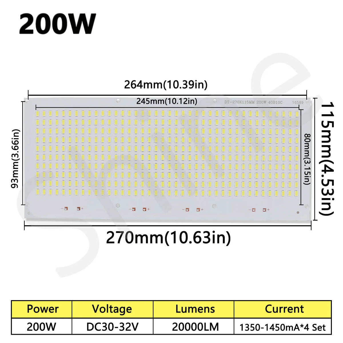 projecteur led 100w 200w 50w lumineux plaque industrielle alu opaque connecteurs rouges