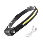 lampe frontale led noire jaune trois modes câble usb charge usb