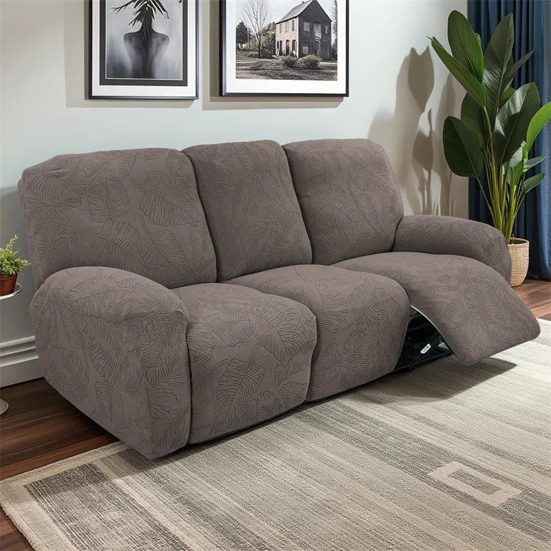 Housse canapé inclinable places vert olive imprimé feuilles moderne adhésif Jacquard polyestère