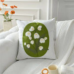 coussin carré 45x45 cm brodé feuille verte moderne décoration printanière