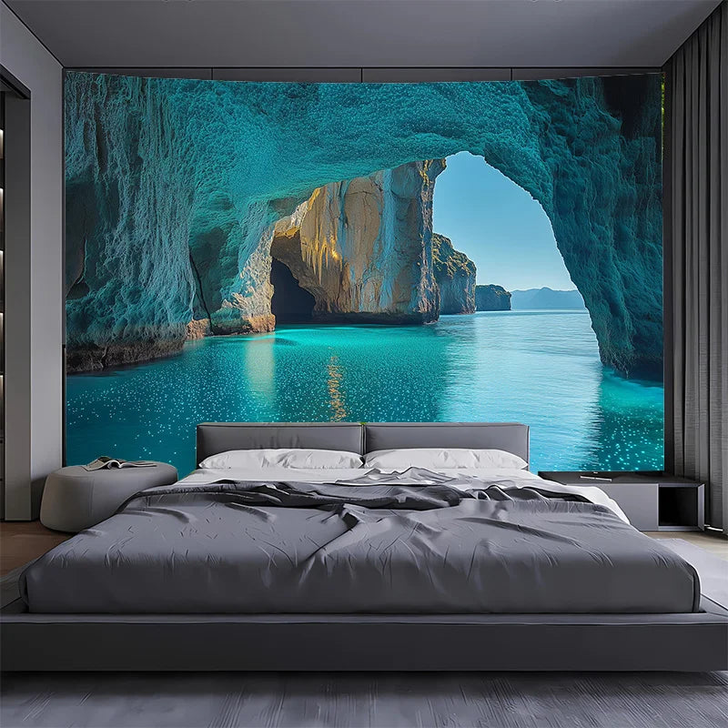 papier peint mural bleu arches rocheuses paysage marin moderne décoration mur opaque grande taille