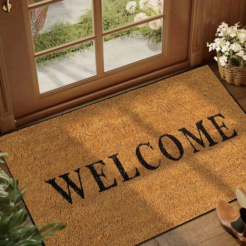 tapis d'entrée marron clair texturé welcome extérieur résistant antidérapant moderne classique durable