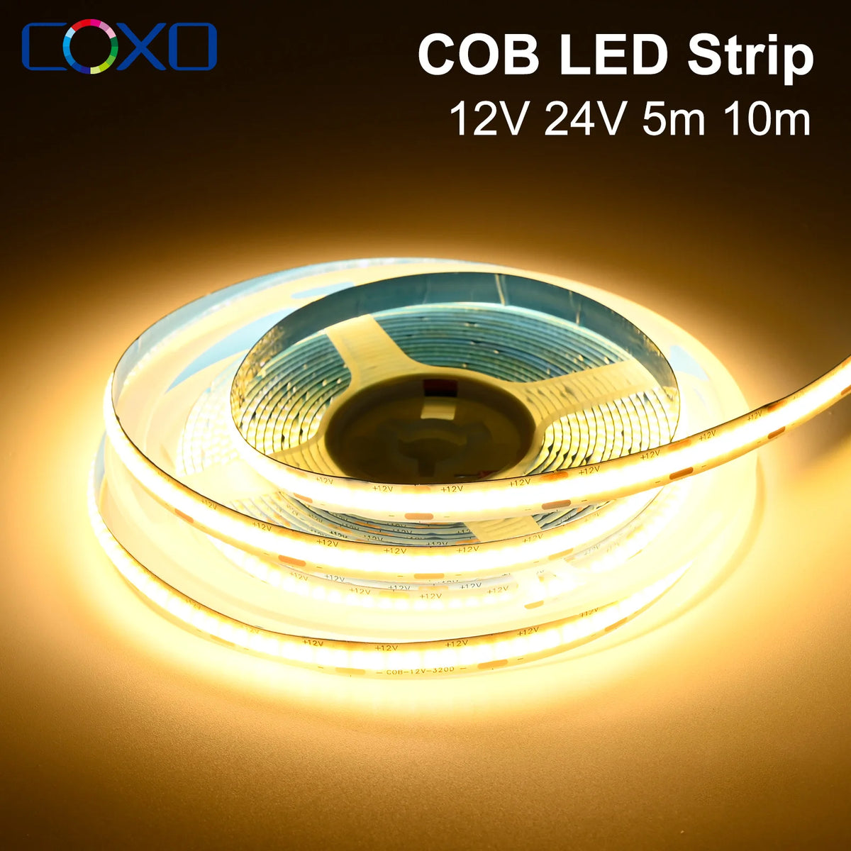 ruban led cob blanc chaud 320 leds 3000k 12v 24v adhésif moderne lisse opaquet