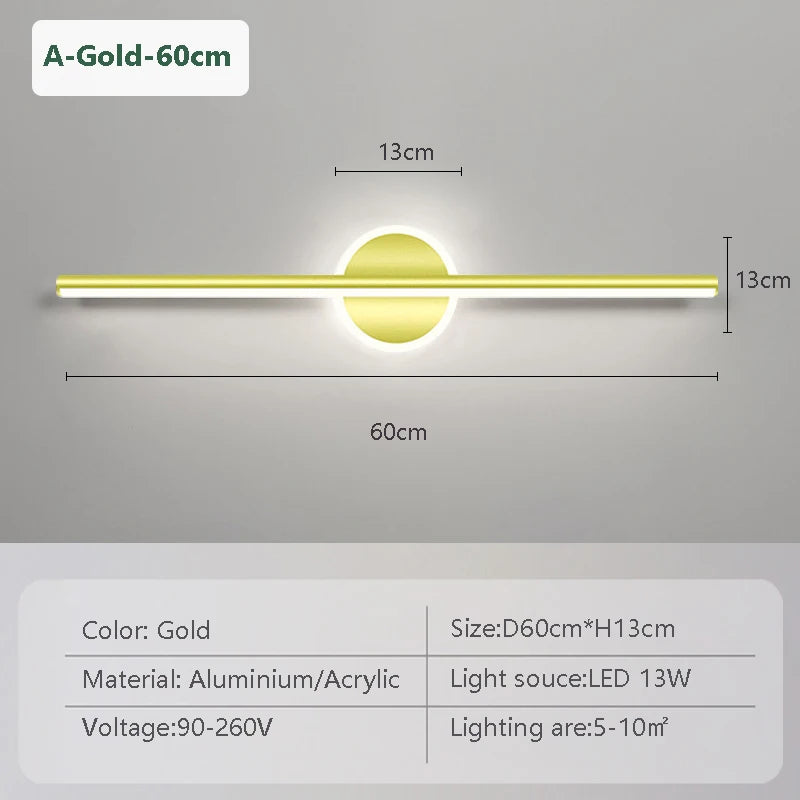 lampe murale led moderne or noir 40 60 cm mur vis fixe éclairage chambre