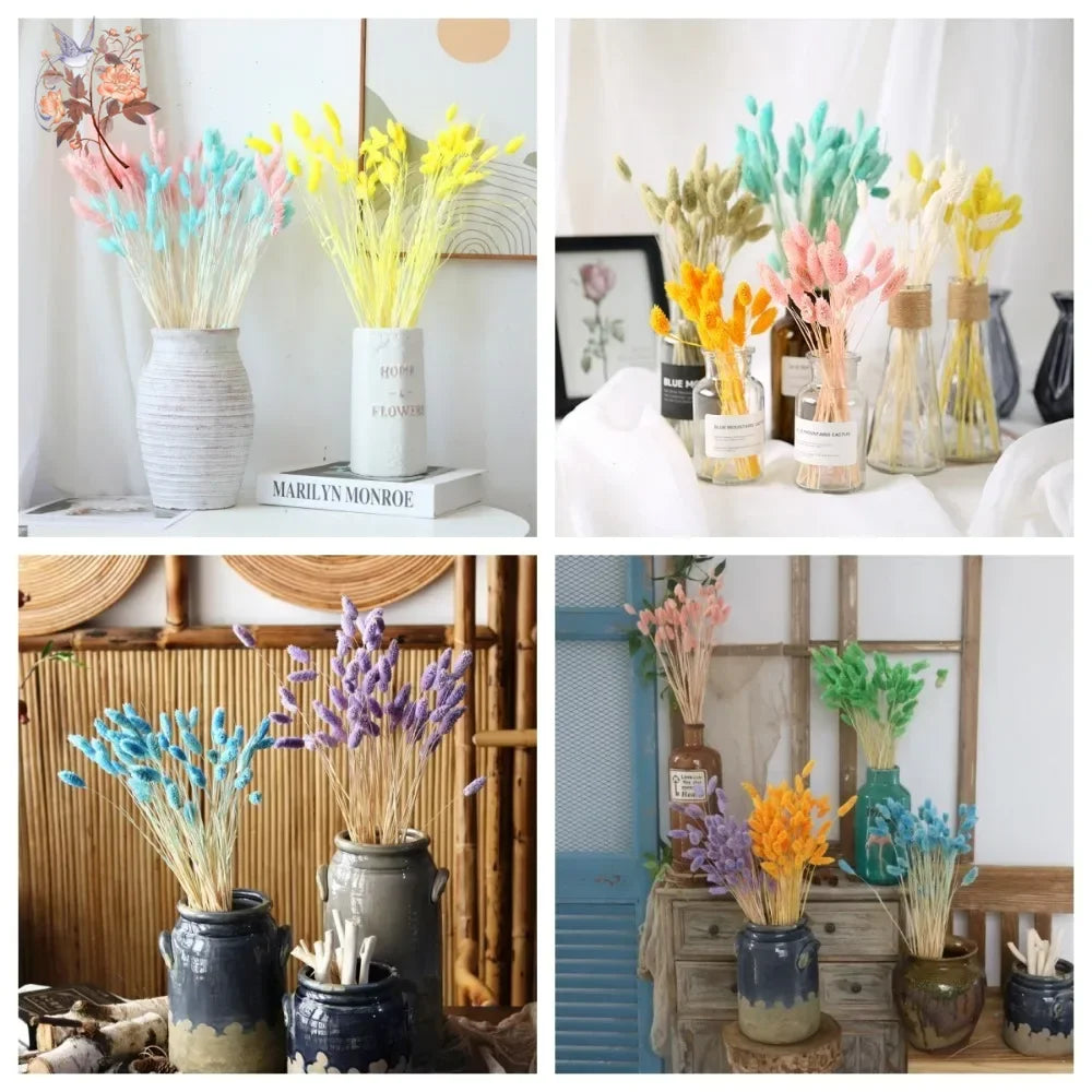 fleurs séchées naturelles bouquet blanc jaune vert rose bleu vases décoration maison mariage anniversaire