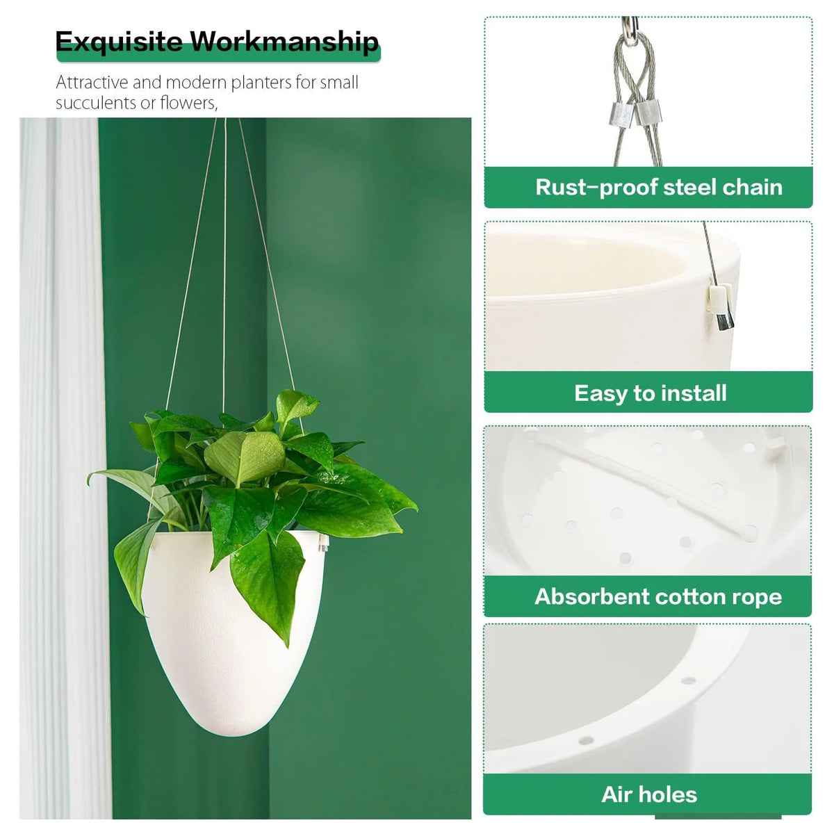 pots suspendus plantes blancs moderne forme œuf lisse acier coton fougères succulentesintérieur jardinVERTES