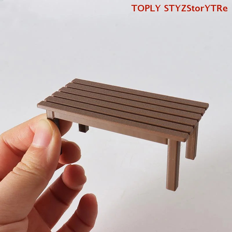 meubles miniatures rustiques banc marron aspect bois livre tasse table jeu imitation poupées maison