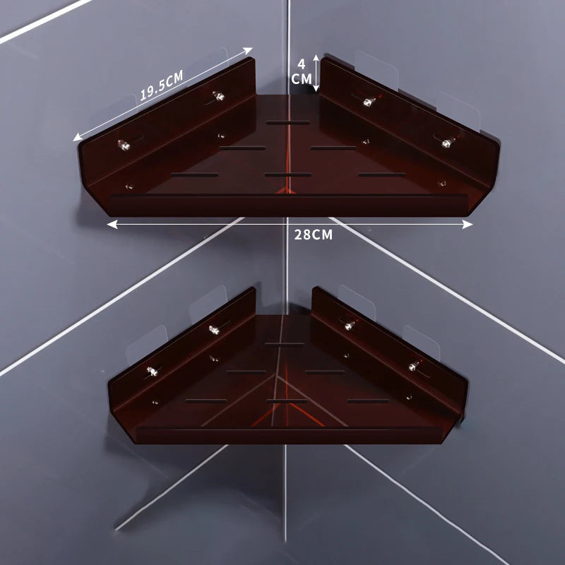 étagère d'angle acrylique marron moderne salle bain respectueuse environnement pièces adaptable adhésifs
