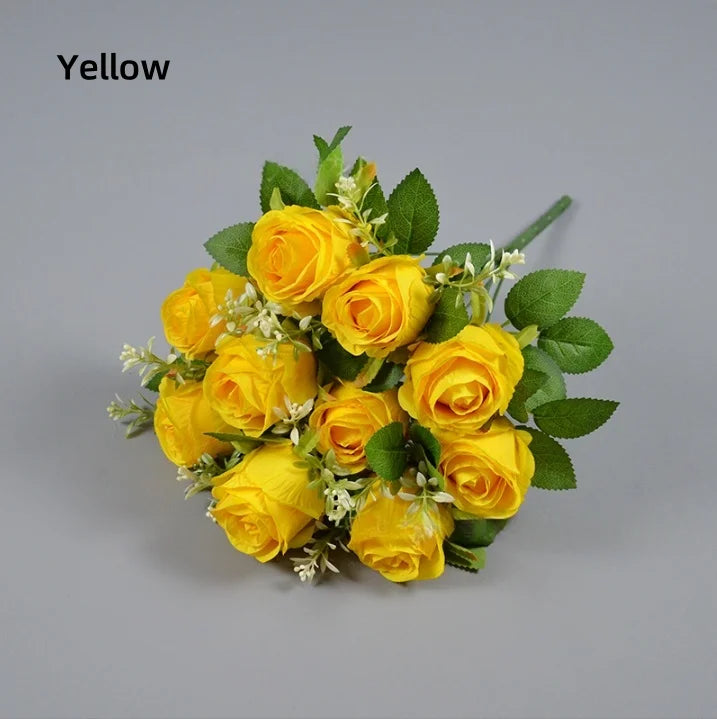 bouquet roses artificielles soie couleurs variées feuilles vertes modernes élégantes intérieur extérieur