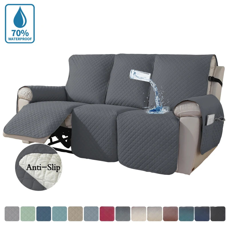 housses fauteuil inclinable gris quilté moderne élastique ajustable poche rangement lavage machine salon