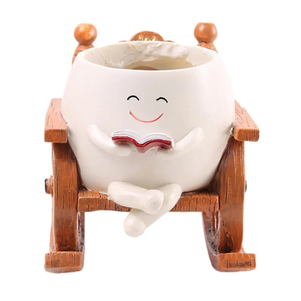 pot fleurs résine blanc succulente souriante fauteuil bascule literature decoratif mignonextérieur
