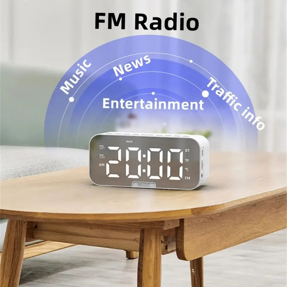 horloge réveil moderne haut parleur bluetooth affichage numérique calendrier blanc gris