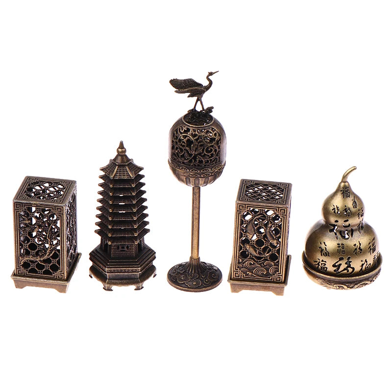 brûleur d'encens bronze doré motif floral oriental cendrier spatule métal