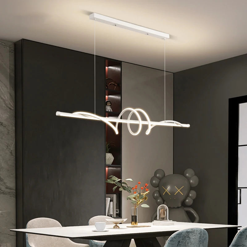 suspension lumineuse moderne led blanc noir doré ondulé minimaliste