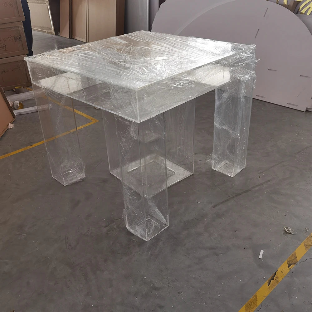 table basse transparente moderne acrylique carrée intérieur élégance lumineuse salon chambre unique