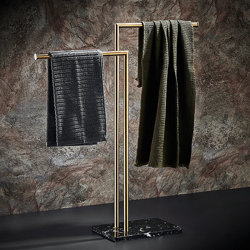 porte serviettes moderne or noir acier inoxydable barres doubles lisses marbre élégant serviettes