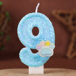 bougies forme chiffre pailletées bleu pâle blanc décoratives anniversaire enfants numérotées