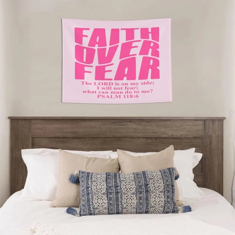 tapisserie moderne lettre rose religieuse décoration murale chambre texte stylisé clips dorés grande taille