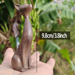statue artisanale chat bois marron clair texture naturelle décoration maison erotique artisanat