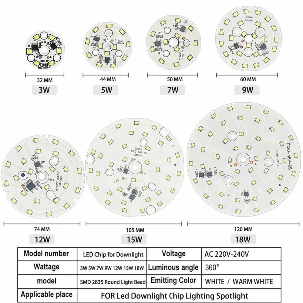 plaque led diodes smd 2835 blanc moderne 3w 5w 7w 9w 12w 15w 18w