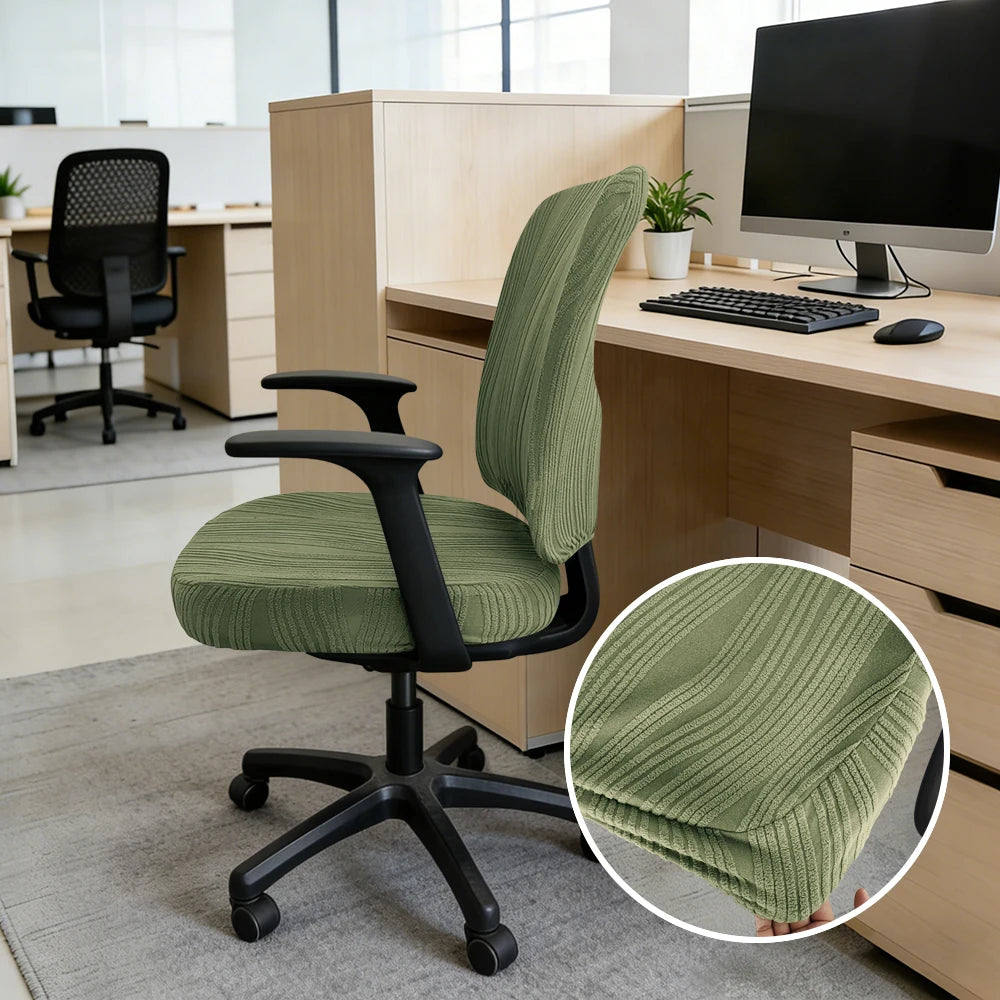 couvre chaise moderne vert olive rayures verticales polyester siège fauteuil chair decoration intérieure