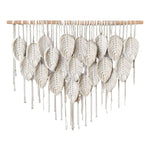 décoration murale boho feuilles stylisées coton biologique rubans vert beige gris